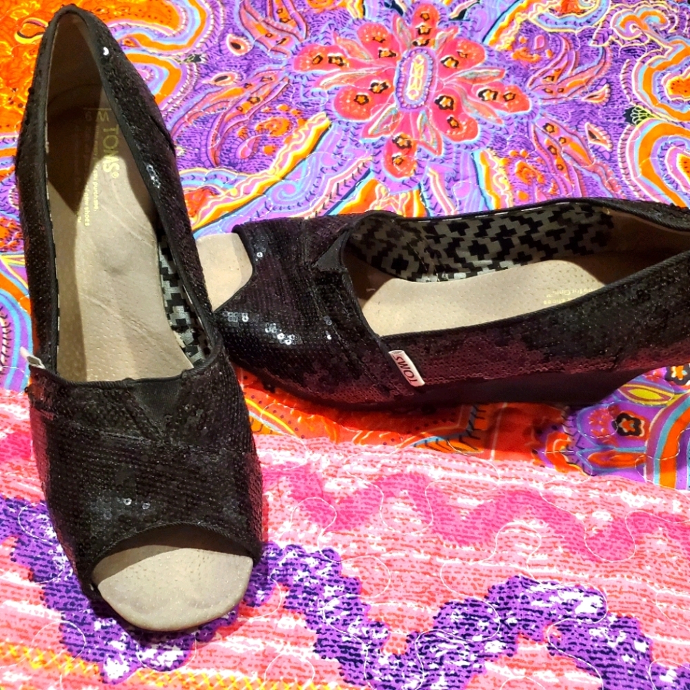 Black Sequin Tom Wedges